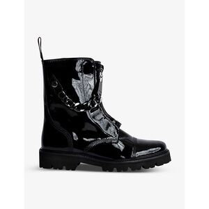 Zadig & Voltaire Tyler Chain Patent Leather Combat Boots black size 36 BNWT